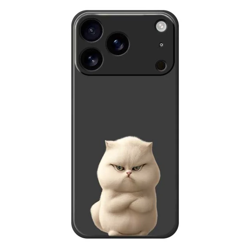 Für iPhone 17 Pro Hülle Wütende Katze Muster Druck Gerade Kante TPU Handy Rückseite Schutzhülle - Schwarz