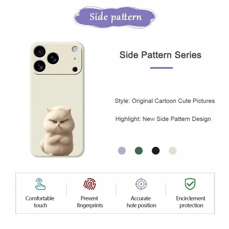 Für iPhone 17 Pro Hülle Wütende Katze Muster Druck Gerade Kante TPU Handy Rückseite Schutzhülle - Schwarz