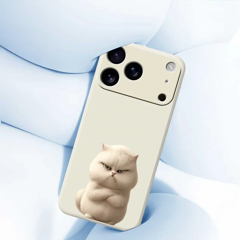 Für iPhone 17 Pro Hülle Wütende Katze Muster Druck Gerade Kante TPU Handy Rückseite Schutzhülle - Schwarz