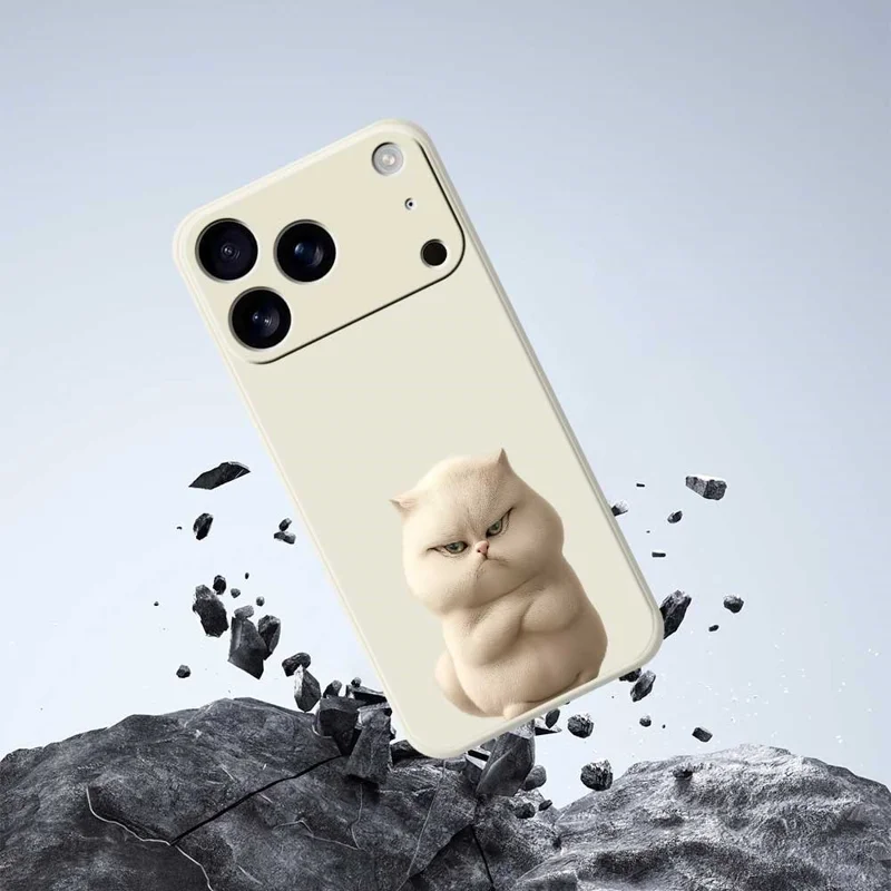 Für iPhone 17 Pro Hülle Wütende Katze Muster Druck Gerade Kante TPU Handy Rückseite Schutzhülle - Schwarz