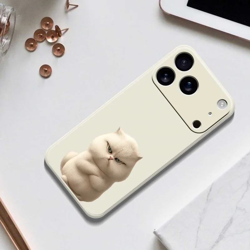 Für iPhone 17 Pro Hülle Wütende Katze Muster Druck Gerade Kante TPU Handy Rückseite Schutzhülle - Schwarz