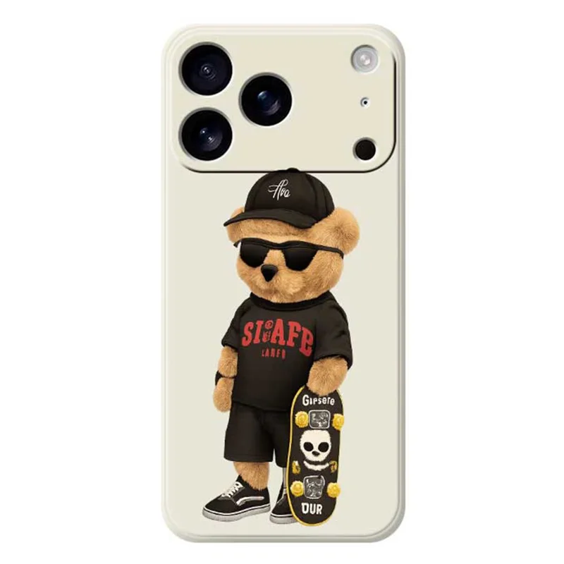 Handyhülle für iPhone 17 Pro mit coolem Bären-Muster, gedruckt mit geradem Rand, TPU Rückseite - Beige