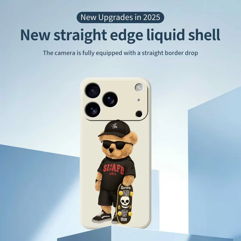 Handyhülle für iPhone 17 Pro mit coolem Bären-Muster, gedruckt mit geradem Rand, TPU Rückseite - Beige
