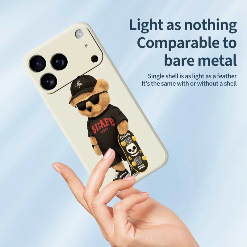 Handyhülle für iPhone 17 Pro mit coolem Bären-Muster, gedruckt mit geradem Rand, TPU Rückseite - Beige