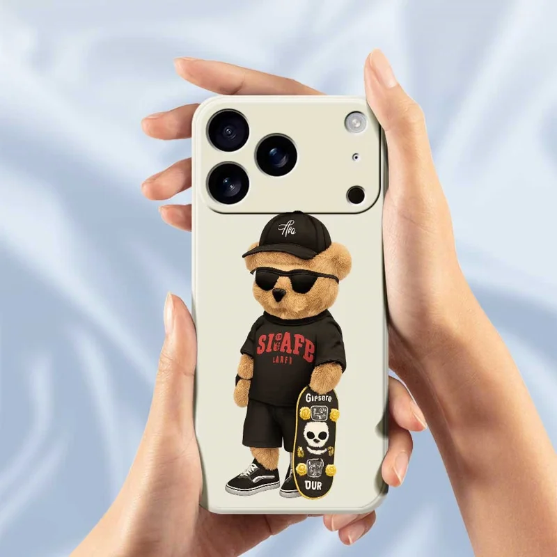Handyhülle für iPhone 17 Pro mit coolem Bären-Muster, gedruckt mit geradem Rand, TPU Rückseite - Beige