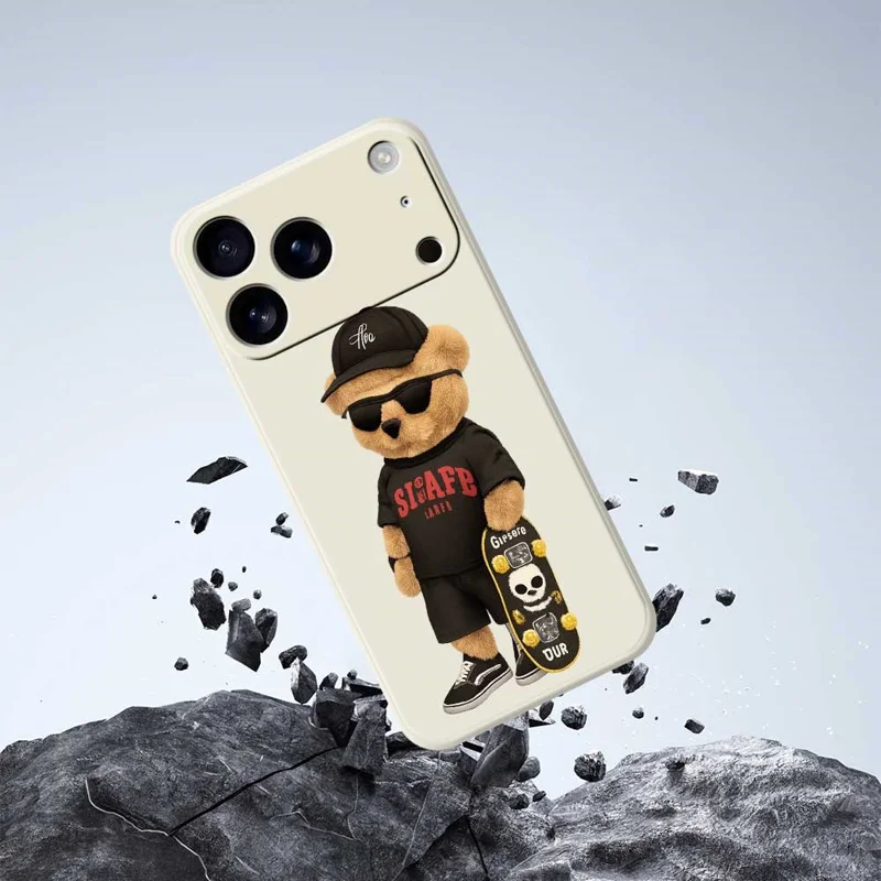 Handyhülle für iPhone 17 Pro mit coolem Bären-Muster, gedruckt mit geradem Rand, TPU Rückseite - Beige