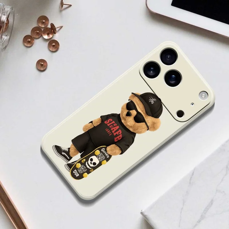 Handyhülle für iPhone 17 Pro mit coolem Bären-Muster, gedruckt mit geradem Rand, TPU Rückseite - Beige