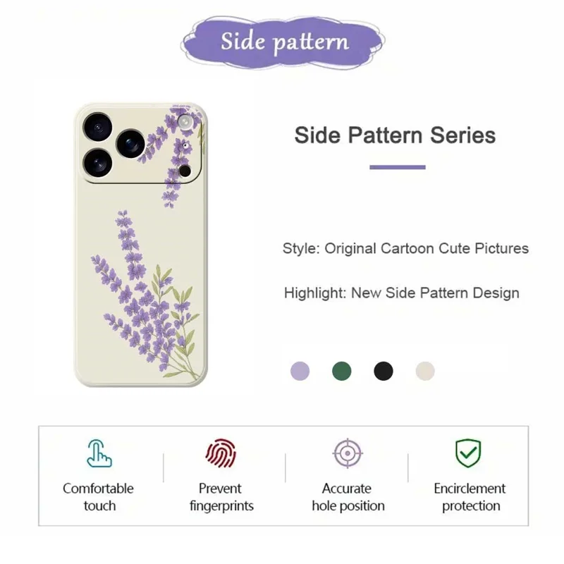 Für iPhone 17 Pro Hülle Lavendel Muster Druck Gerade Kante TPU Handy Rückseite Abdeckung - Beige