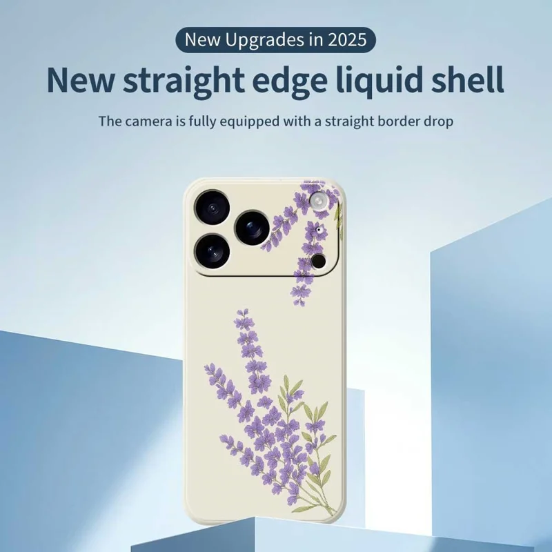 Für iPhone 17 Pro Hülle Lavendel Muster Druck Gerade Kante TPU Handy Rückseite Abdeckung - Beige