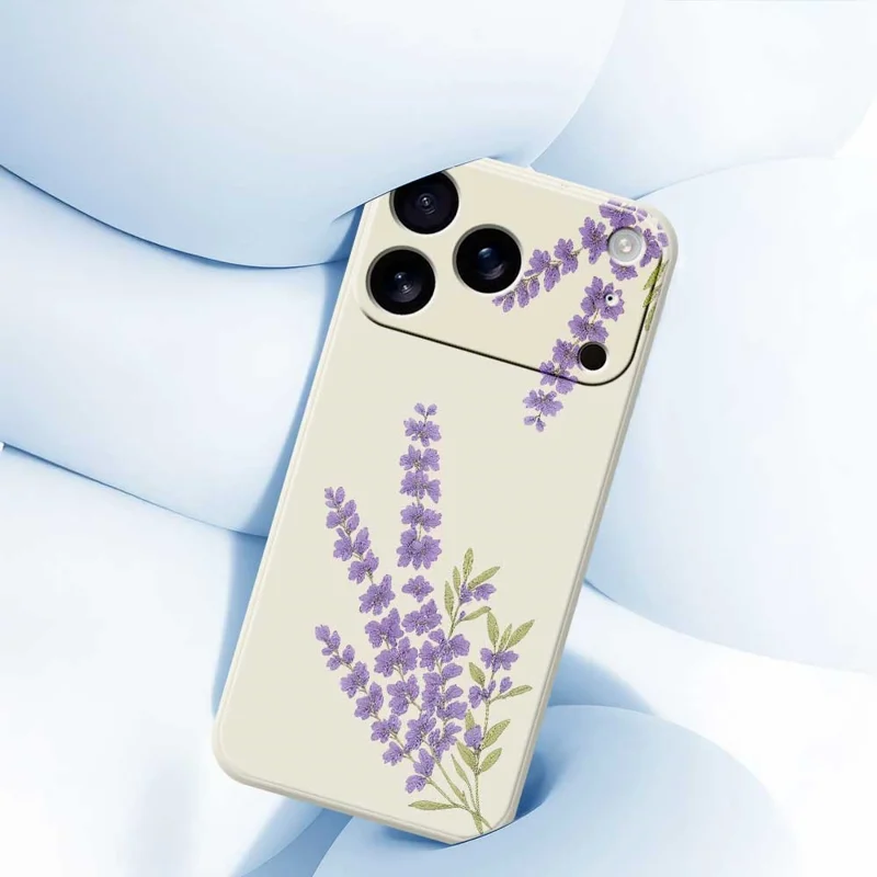 Für iPhone 17 Pro Hülle Lavendel Muster Druck Gerade Kante TPU Handy Rückseite Abdeckung - Beige