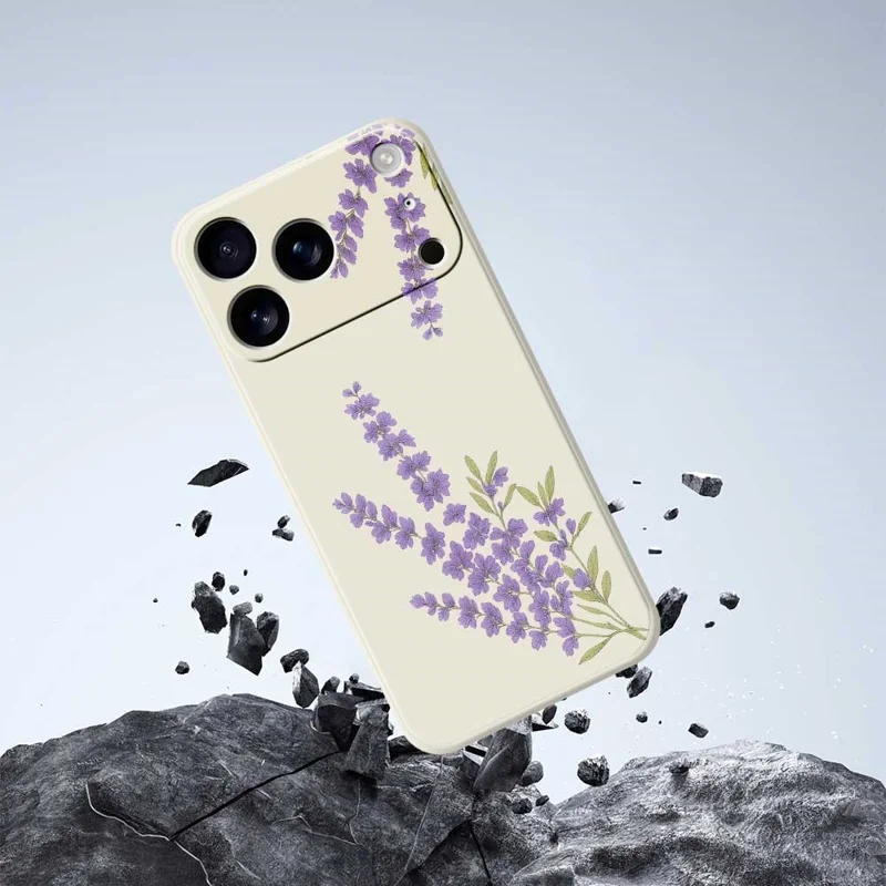Für iPhone 17 Pro Hülle Lavendel Muster Druck Gerade Kante TPU Handy Rückseite Abdeckung - Beige