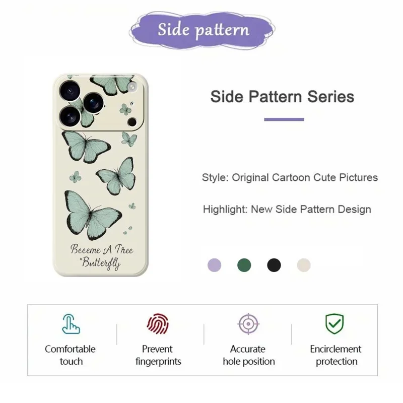 For iPhone 17 Pro Case Groen Vlinderpatroon Rechte Rand TPU Telefoonhoesje - Beige