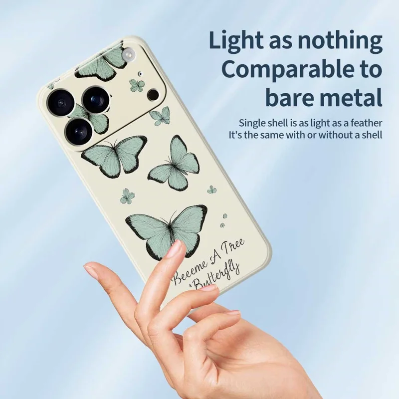 For iPhone 17 Pro Case Groen Vlinderpatroon Rechte Rand TPU Telefoonhoesje - Beige