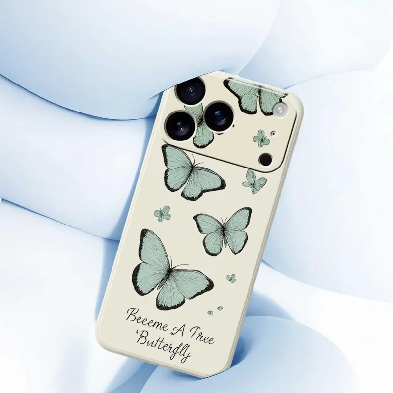 For iPhone 17 Pro Case Groen Vlinderpatroon Rechte Rand TPU Telefoonhoesje - Beige
