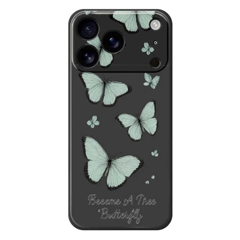 Für iPhone 17 Pro Hülle Grünes Schmetterlings-Muster Druck Gerade Kante TPU Handy Rückseite Schutzhülle - Schwarz