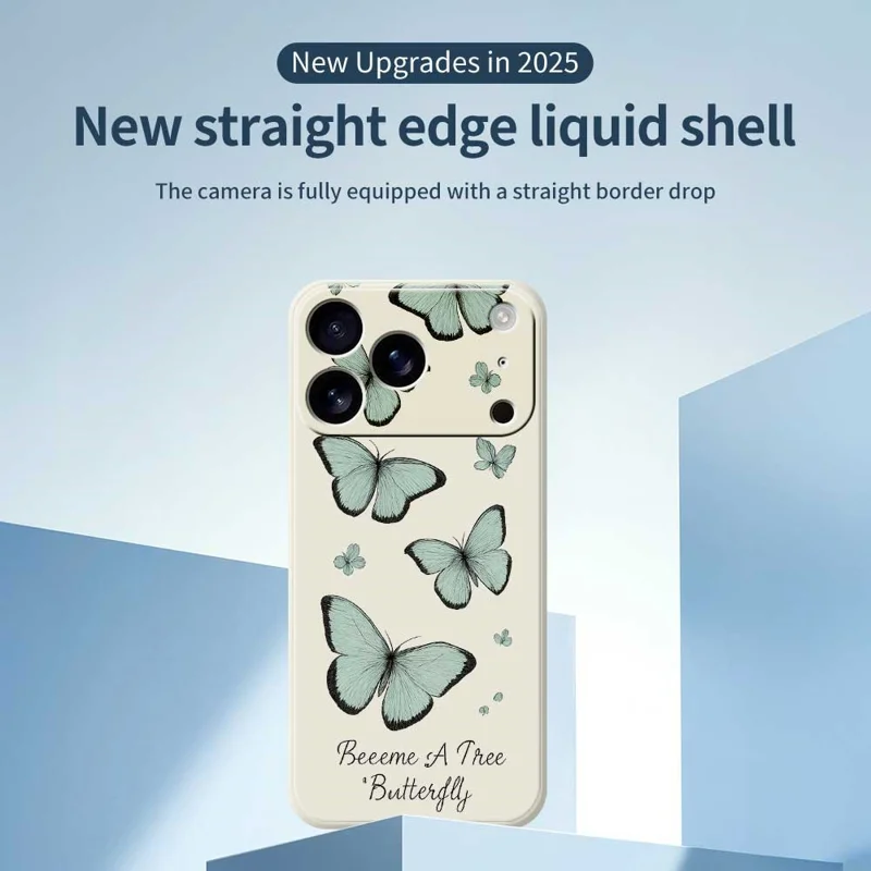 Für iPhone 17 Pro Hülle Grünes Schmetterlings-Muster Druck Gerade Kante TPU Handy Rückseite Schutzhülle - Schwarz