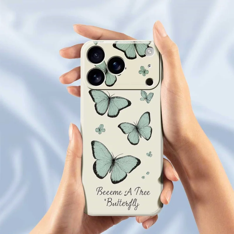 Für iPhone 17 Pro Hülle Grünes Schmetterlings-Muster Druck Gerade Kante TPU Handy Rückseite Schutzhülle - Schwarz