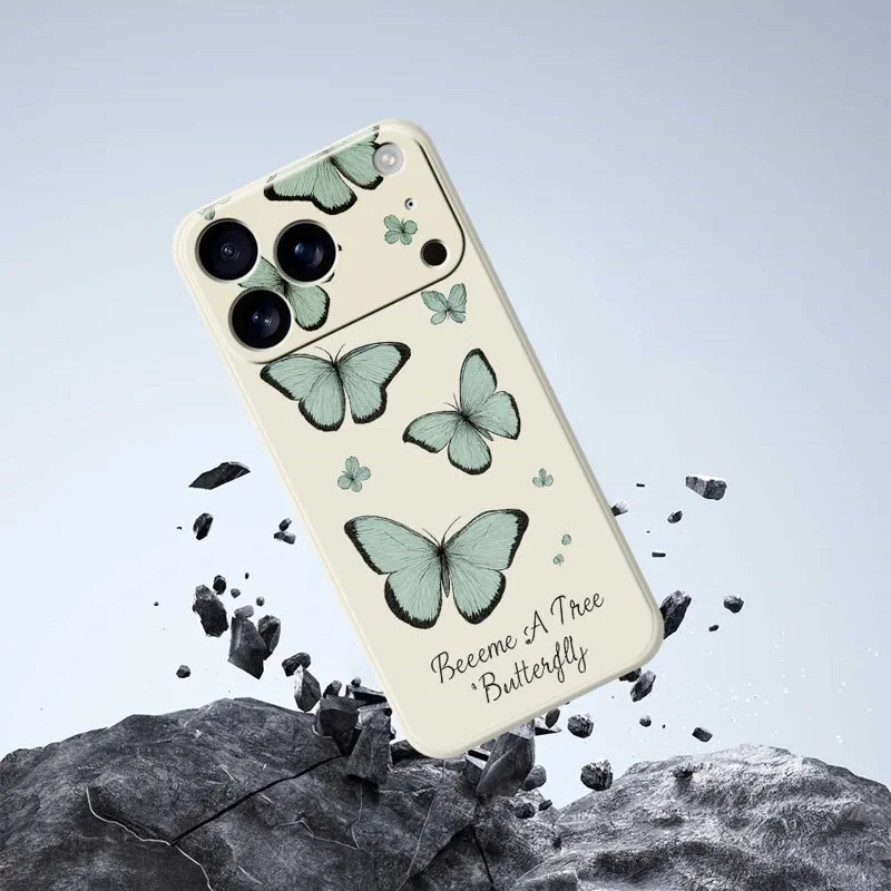 Für iPhone 17 Pro Hülle Grünes Schmetterlings-Muster Druck Gerade Kante TPU Handy Rückseite Schutzhülle - Schwarz