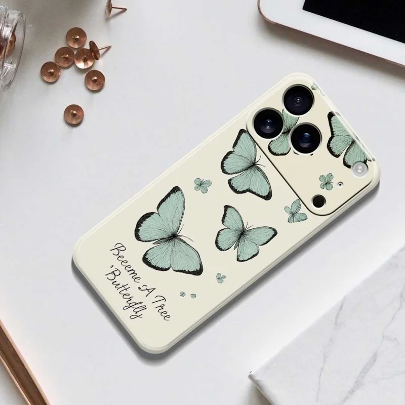 Für iPhone 17 Pro Hülle Grünes Schmetterlings-Muster Druck Gerade Kante TPU Handy Rückseite Schutzhülle - Schwarz