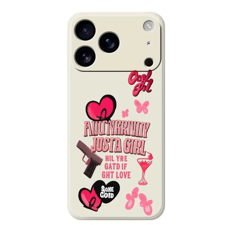 For iPhone 17 Pro Case Pink Elements Pattern Printing Straight Edge TPU Phone Back Cover - Beige
