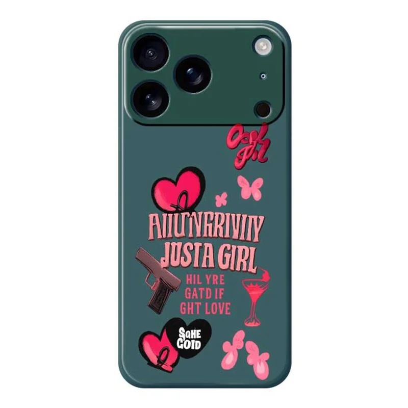 Für iPhone 17 Pro Hülle Rosa Elemente Muster Druck Gerade Kante TPU Handy Rückseite Abdeckung - Grün