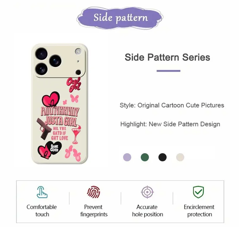 Für iPhone 17 Pro Hülle Rosa Elemente Muster Druck Gerade Kante TPU Handy Rückseite Abdeckung - Grün