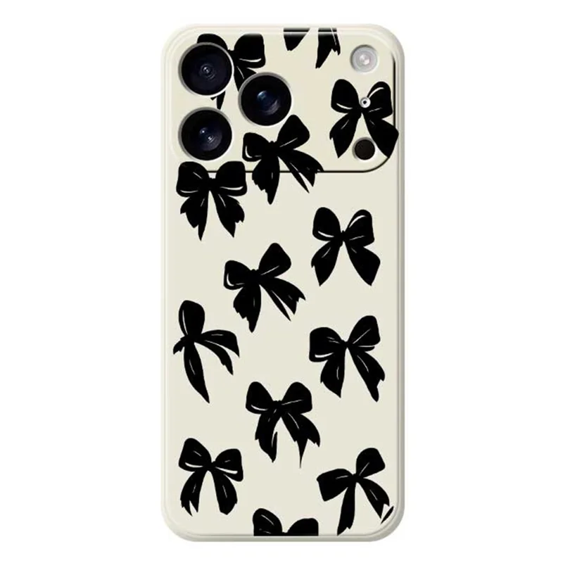 For iPhone 17 Pro Case Black Bow Pattern Printing Straight Edge TPU Phone Back Cover - Beige