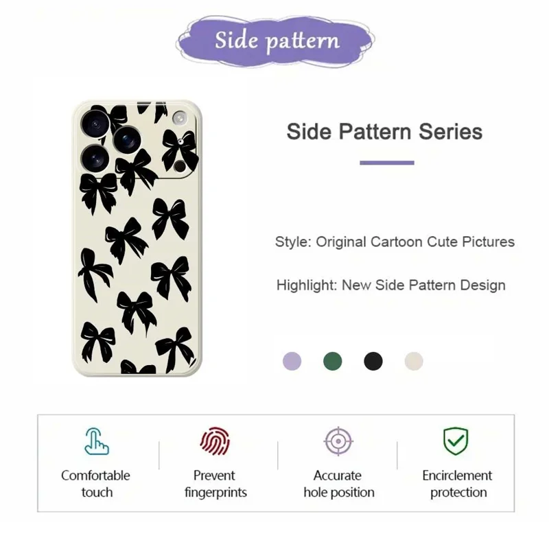 For iPhone 17 Pro Case Black Bow Pattern Printing Straight Edge TPU Phone Back Cover - Beige