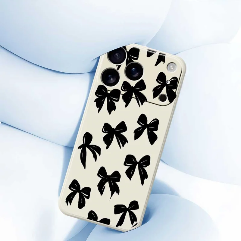 For iPhone 17 Pro Case Black Bow Pattern Printing Straight Edge TPU Phone Back Cover - Beige