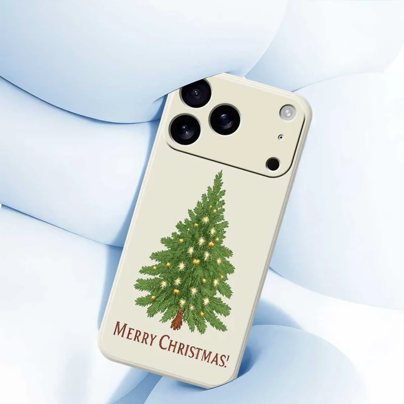 Für iPhone 17 Pro Hülle Weihnachtsbaum-Muster Druck Gerade Kante TPU Handy Rückseite Abdeckung - Beige