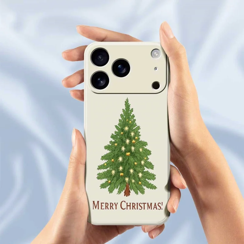 Für iPhone 17 Pro Hülle Weihnachtsbaum-Muster Druck Gerade Kante TPU Handy Rückseite Abdeckung - Beige