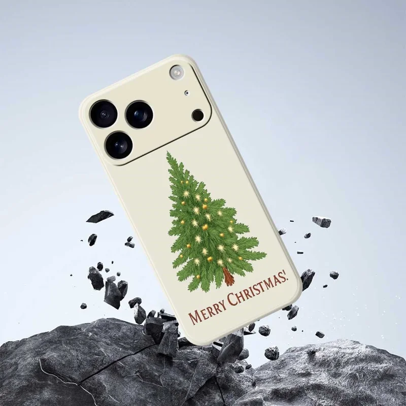 Für iPhone 17 Pro Hülle Weihnachtsbaum-Muster Druck Gerade Kante TPU Handy Rückseite Abdeckung - Beige