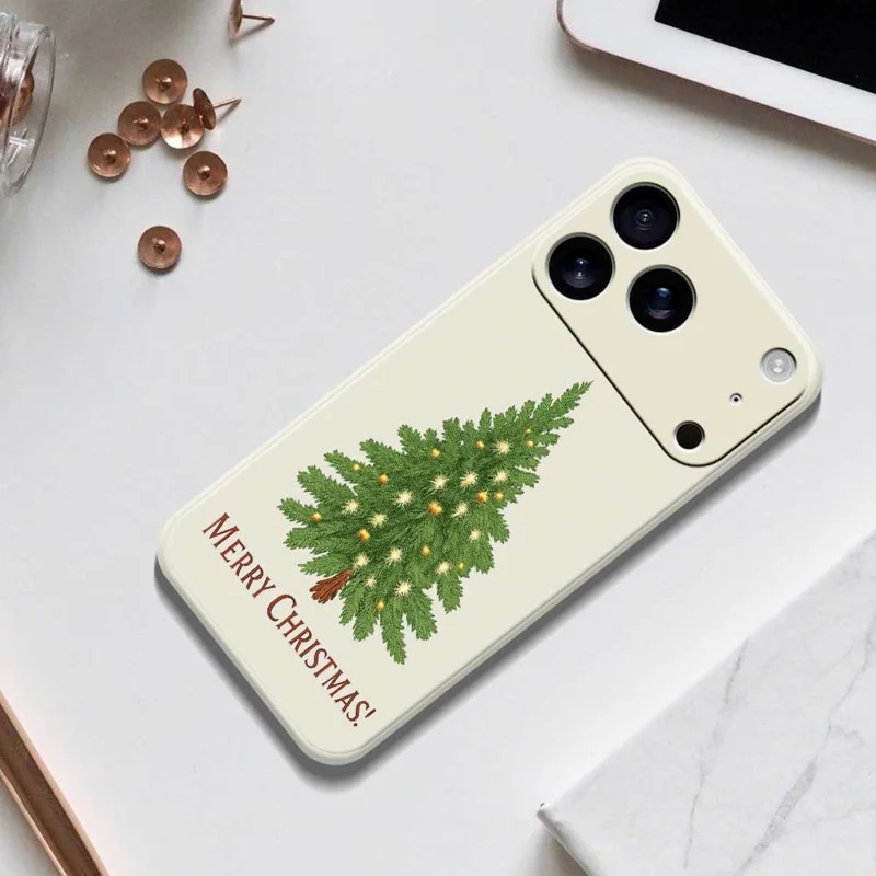 Für iPhone 17 Pro Hülle Weihnachtsbaum-Muster Druck Gerade Kante TPU Handy Rückseite Abdeckung - Beige