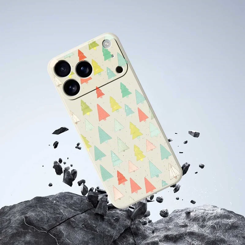 Für iPhone 17 Pro Hülle Buntes Bäume-Muster Druck Gerade Kante TPU Handy-Rückseite Schutzhülle - Beige
