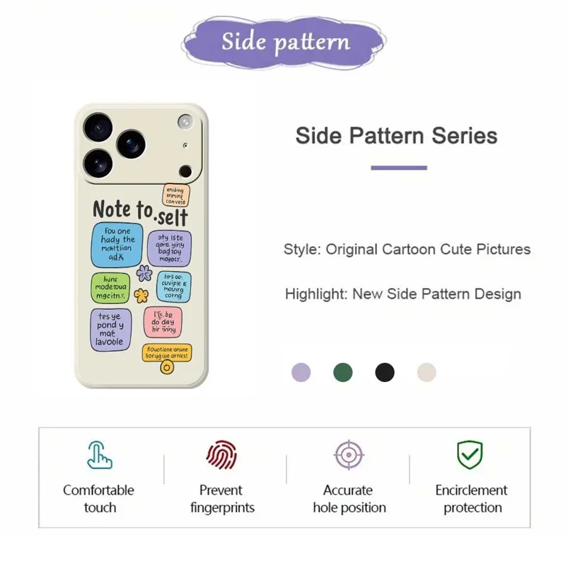 Für iPhone 17 Pro Hülle Bunte Haftnotizen Muster Druck Gerade Kante TPU Handy Rückseite Schutzhülle - Grün