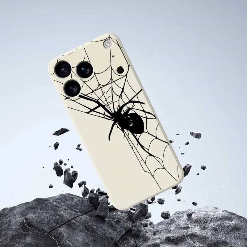 Für iPhone 17 Pro Hülle Spinnenmusters-Druck Gerade Kante TPU Handy-Rückseite Schutzhülle - Beige