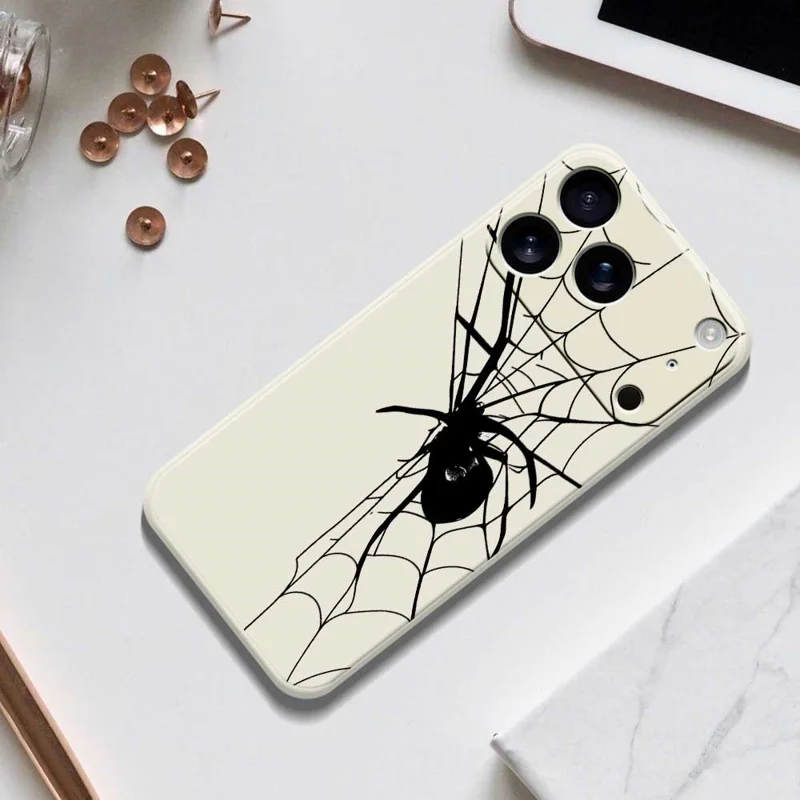 Für iPhone 17 Pro Hülle Spinnenmusters-Druck Gerade Kante TPU Handy-Rückseite Schutzhülle - Beige