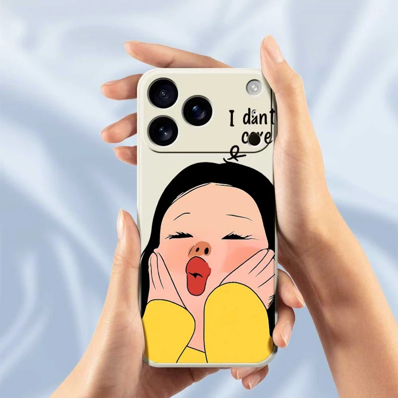 For iPhone 17 Pro Case Girl Holding Face Pattern Printing Straight Edge TPU Phone Back Cover - Green