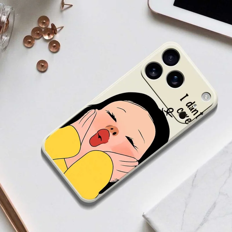 For iPhone 17 Pro Case Girl Holding Face Pattern Printing Straight Edge TPU Phone Back Cover - Green