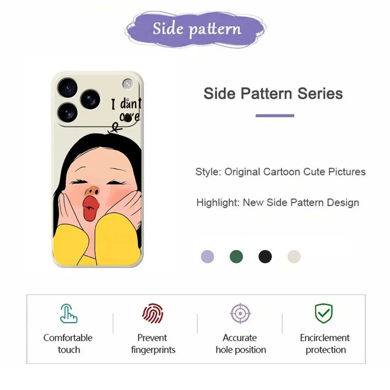 For iPhone 17 Pro Case Girl Holding Face Pattern Printing Straight Edge TPU Phone Back Cover - Green