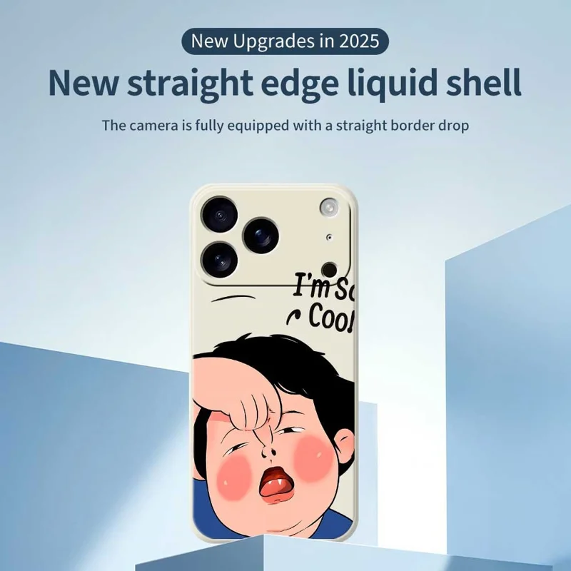 Voor iPhone 17 Pro-hoesje Met grappig kindergezichtje Patroonbedrukking Rechte rand TPU-telefoonhoesje - Beige