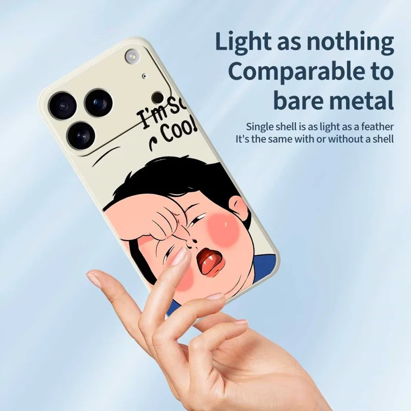 Voor iPhone 17 Pro-hoesje Met grappig kindergezichtje Patroonbedrukking Rechte rand TPU-telefoonhoesje - Beige