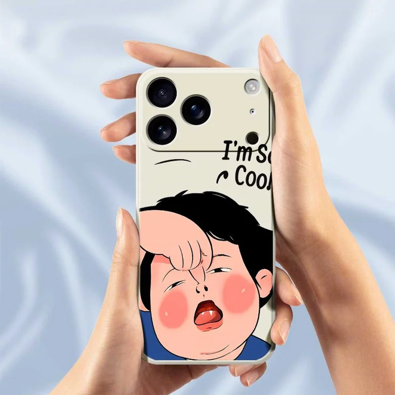 Voor iPhone 17 Pro-hoesje Met grappig kindergezichtje Patroonbedrukking Rechte rand TPU-telefoonhoesje - Beige