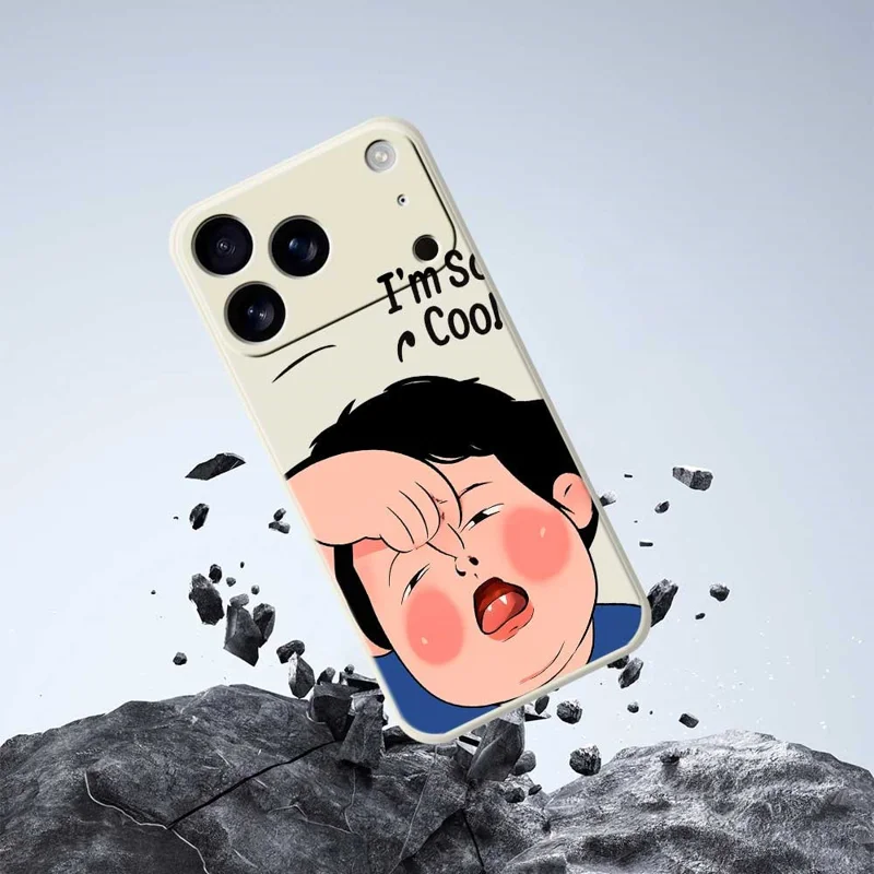 Voor iPhone 17 Pro-hoesje Met grappig kindergezichtje Patroonbedrukking Rechte rand TPU-telefoonhoesje - Beige