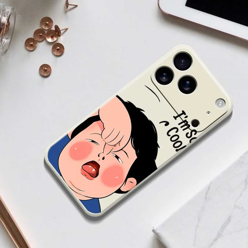 Voor iPhone 17 Pro-hoesje Met grappig kindergezichtje Patroonbedrukking Rechte rand TPU-telefoonhoesje - Beige