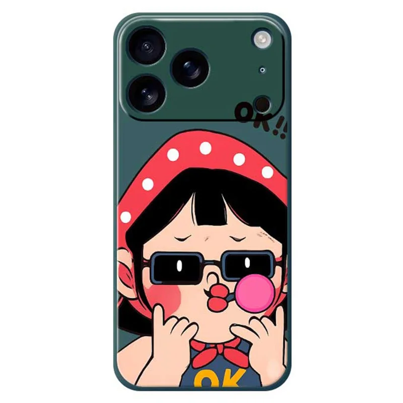 For iPhone 17 Pro Case Cute Kid Pattern Printing Straight Edge TPU Phone Back Cover - Green