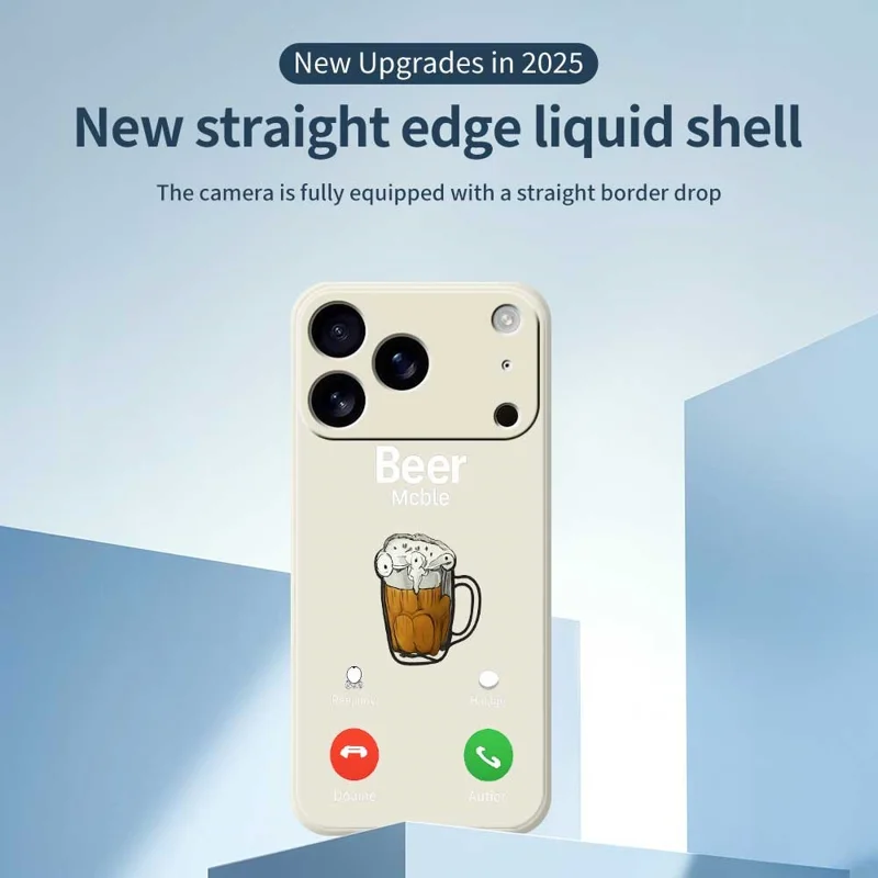 For iPhone 17 Pro Case Beer Pattern Printing Straight Edge TPU Phone Back Cover - Beige