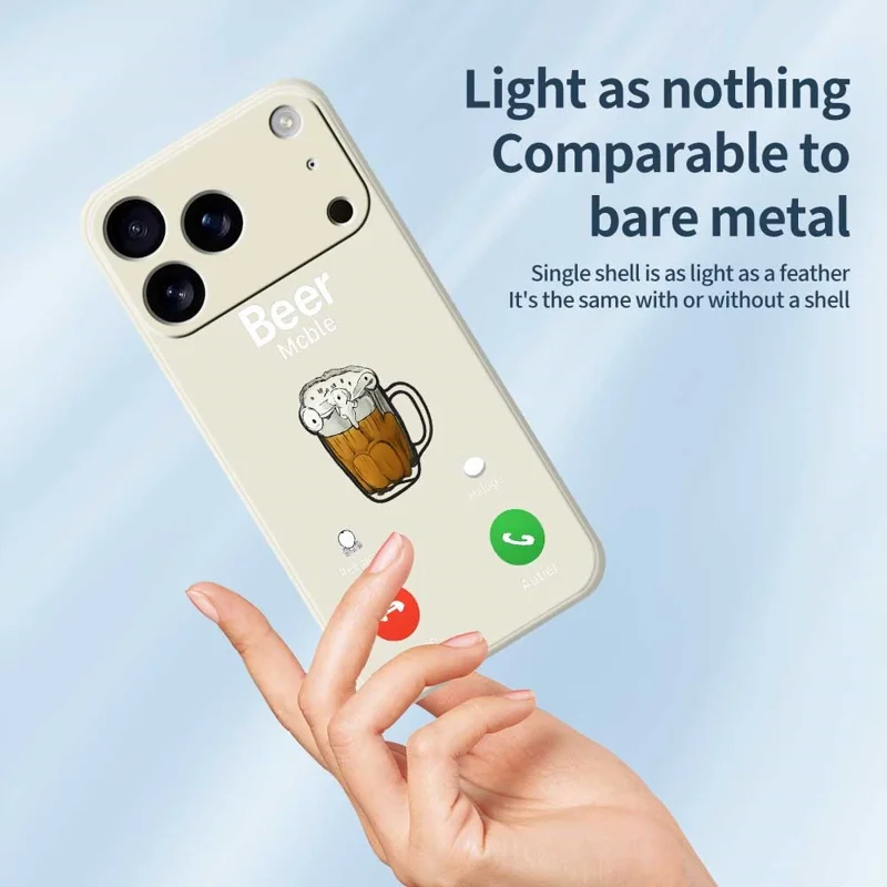 For iPhone 17 Pro Case Beer Pattern Printing Straight Edge TPU Phone Back Cover - Beige