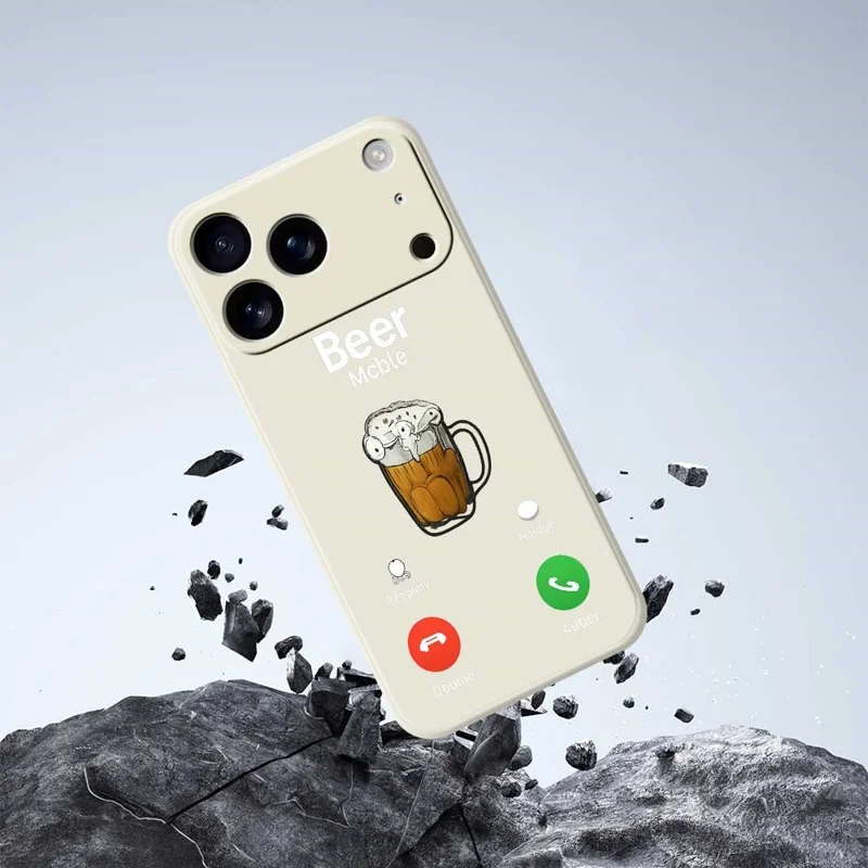 For iPhone 17 Pro Case Beer Pattern Printing Straight Edge TPU Phone Back Cover - Beige