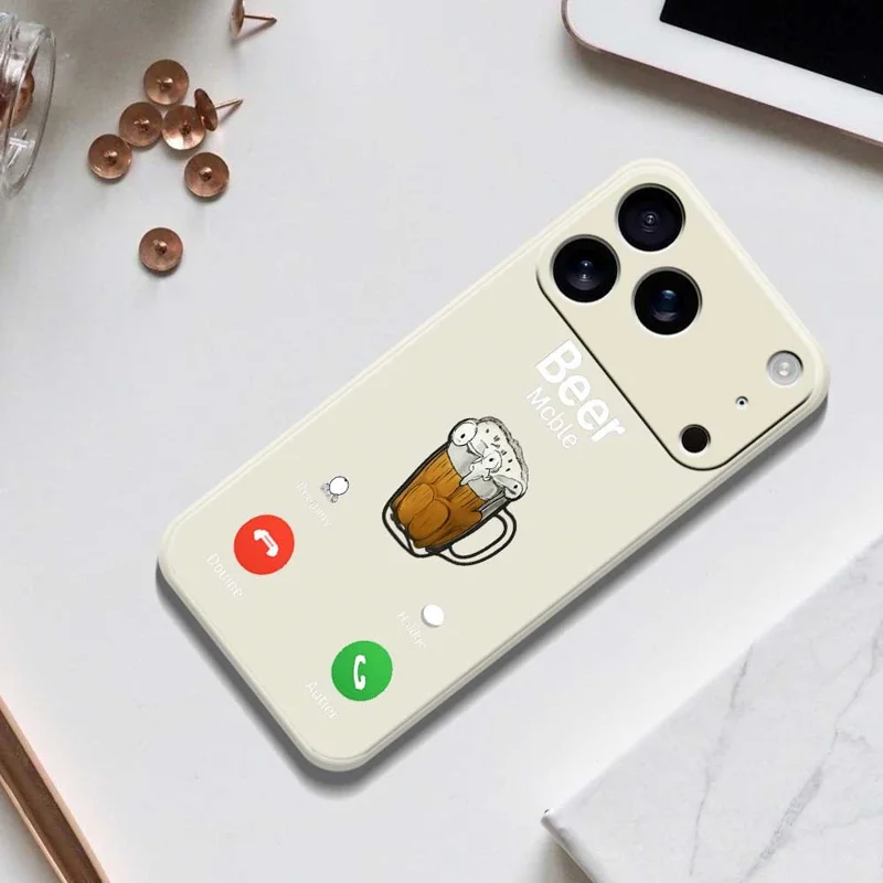 For iPhone 17 Pro Case Beer Pattern Printing Straight Edge TPU Phone Back Cover - Beige